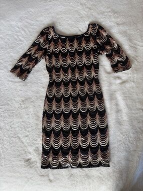 Crystal Doll Black Mini Dress with Rose Gold & Silver Sequins